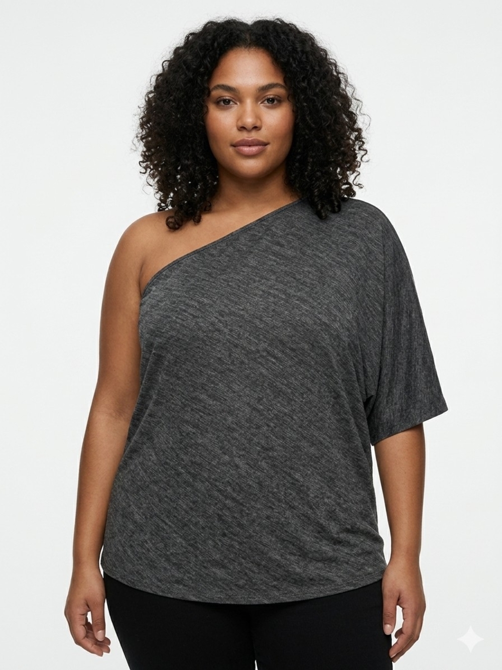 Zara Charcoal Gray One-Shoulder Tunic Top